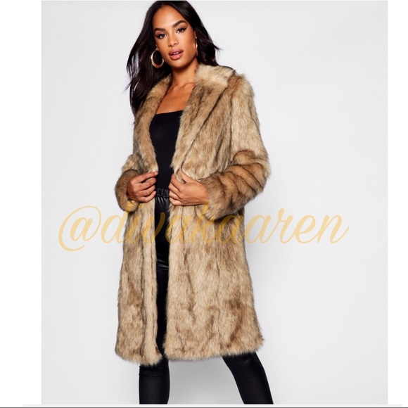 LUXURIOUS FAUX FUR Notched Collar Lined Coat - Picture 2 of 8